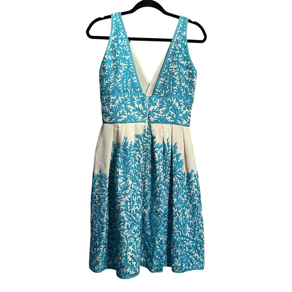 Naeem Khan Couture Blue Raw Silk Embroidered Cocktail Dress Size 5